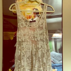 Sheer Champagne Gold Lace Tiered Ruffle Cami L